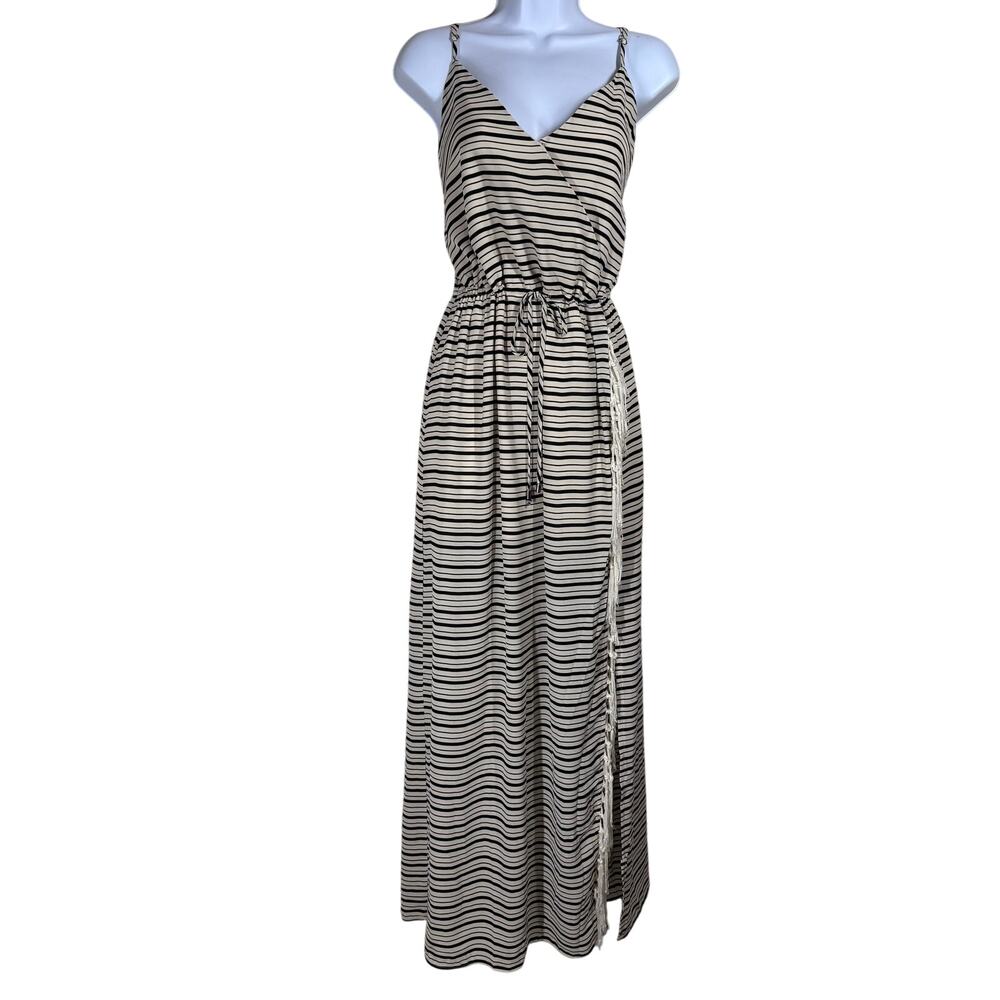 Greylin Striped Fringe Faux Wrap Maxi Dress Women's XS Bohemian‎ Preppy Resort